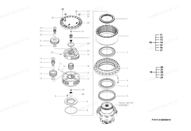 Мотор движения экскаватора SDLG (механическая часть 2 ступени)