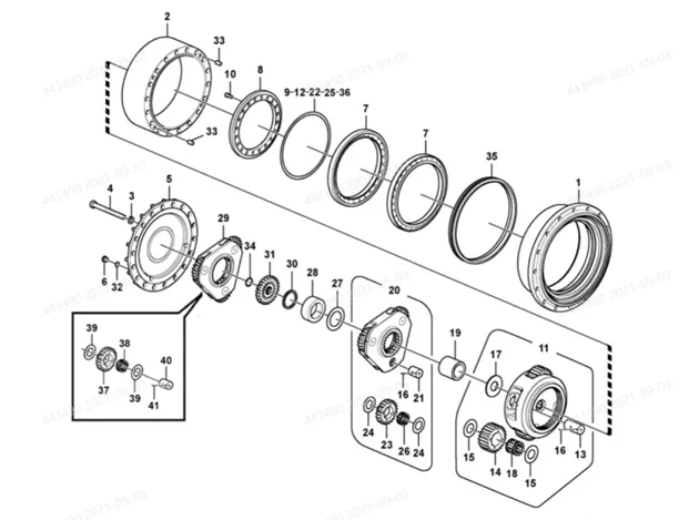 Мотор движения экскаватора SDLG (механическая часть 3 ступени)